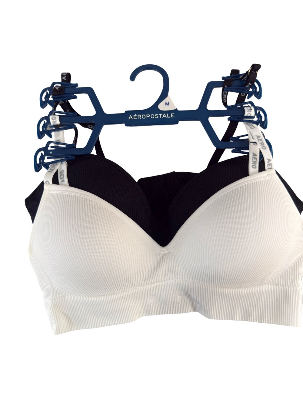 Aeropostale Ribbed Seamless Comfort Bras in White & Black - 2 Pack
